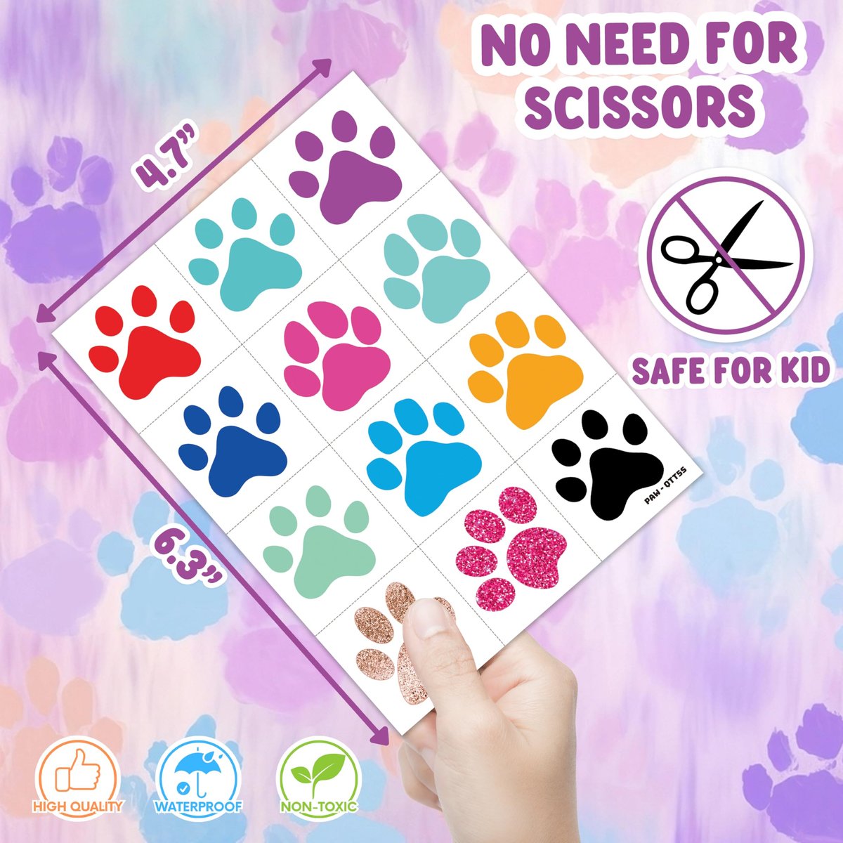 60 PCS Paw Print Temporary Tattoos for Kids - Pre-Cut Dog & Cat Animal Stickers | Perfect Party Favors, Birthday Decorations, Classroom Rewards & Goodie Bag Fillers for Boys & Girls - görsel 7