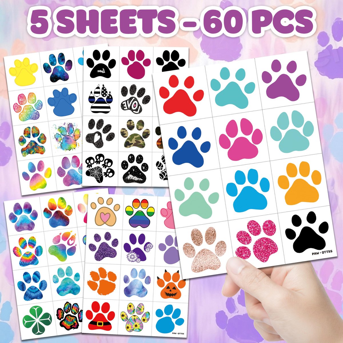 60 PCS Paw Print Temporary Tattoos for Kids - Pre-Cut Dog & Cat Animal Stickers | Perfect Party Favors, Birthday Decorations, Classroom Rewards & Goodie Bag Fillers for Boys & Girls - görsel 5