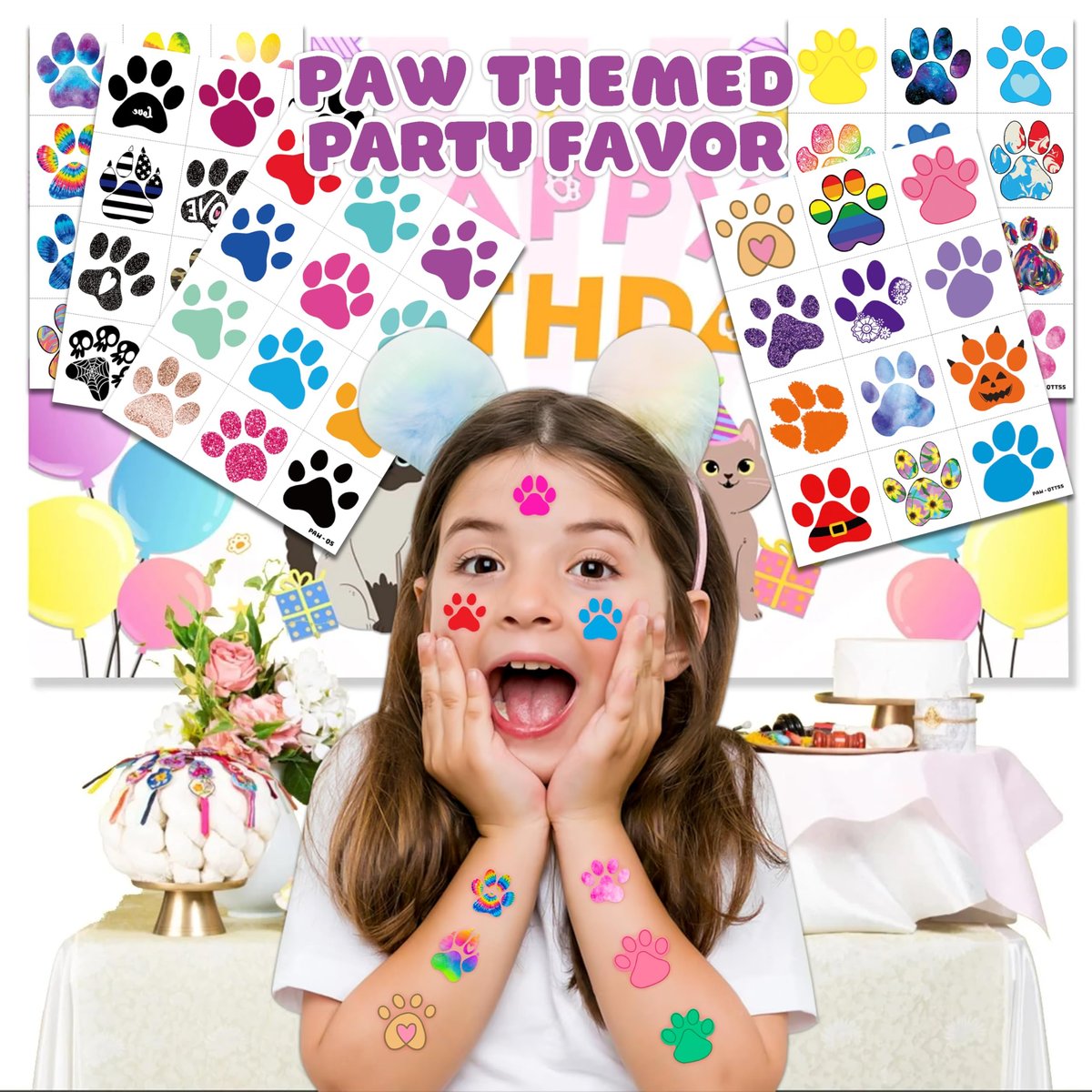 60 PCS Paw Print Temporary Tattoos for Kids - Pre-Cut Dog & Cat Animal Stickers | Perfect Party Favors, Birthday Decorations, Classroom Rewards & Goodie Bag Fillers for Boys & Girls - görsel 3