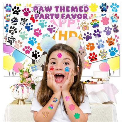 60 PCS Paw Print Temporary Tattoos for Kids - Pre-Cut Dog & Cat Animal Stickers | Perfect Party Favors, Birthday Decorations, Classroom Rewards & Goodie Bag Fillers for Boys & Girls
