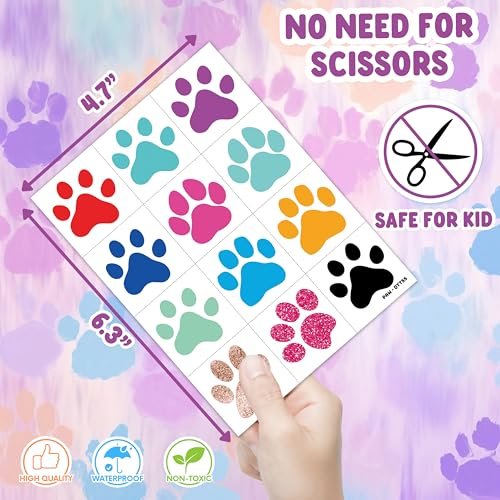 60 PCS Paw Print Temporary Tattoos for Kids - Pre-Cut Dog & Cat Animal Stickers | Perfect Party Favors, Birthday Decorations, Classroom Rewards & Goodie Bag Fillers for Boys & Girls - görsel 8