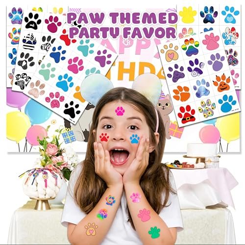 60 PCS Paw Print Temporary Tattoos for Kids - Pre-Cut Dog & Cat Animal Stickers | Perfect Party Favors, Birthday Decorations, Classroom Rewards & Goodie Bag Fillers for Boys & Girls - görsel 4