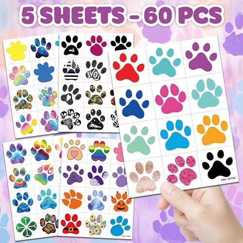 60 PCS Paw Print Temporary Tattoos for Kids - Pre-Cut Dog & Cat Animal Stickers | Perfect Party Favors, Birthday Decorations, Classroom Rewards & Goodie Bag Fillers for Boys & Girls - görsel 6