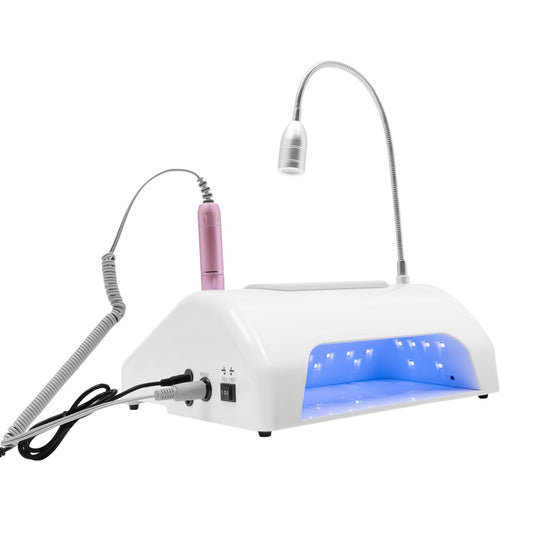 5-in-1 40W Professional Nail Dust Collector, 30000RPM Electric Nail Drill Machine with UV LED Nail Lamp & Vacuum Cleaner, Manicure Station for Salon & Home (White)