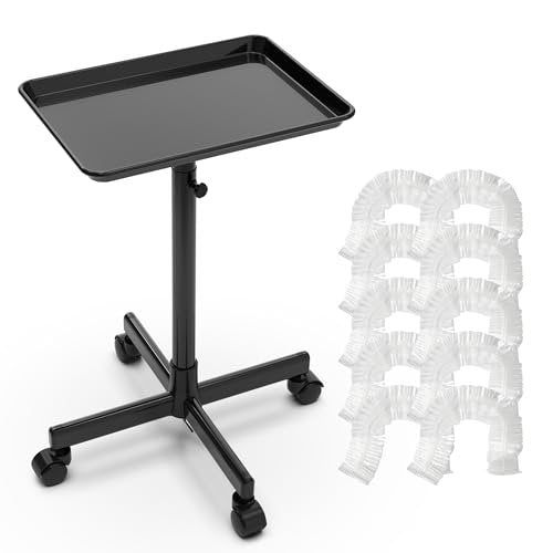 TASALON Rolling Salon Cart - Mobile Styling Station with Wheels, Adjustable Height Aluminum Tray Trolley for Salon Essentials, Includes 10 Disposable Tray Covers (Gold) Avelisse