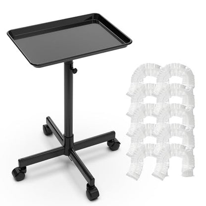 TASALON Rolling Salon Cart - Mobile Styling Station with Wheels, Adjustable Height Aluminum Tray Trolley for Salon Essentials, Includes 10 Disposable Tray Covers (Gold) Avelisse