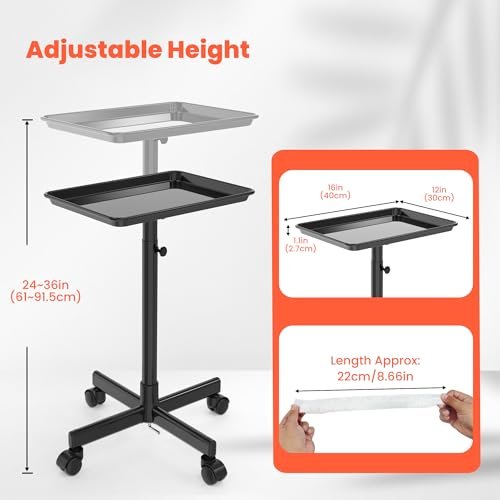 TASALON Rolling Salon Cart - Mobile Styling Station with Wheels, Adjustable Height Aluminum Tray Trolley for Salon Essentials, Includes 10 Disposable Tray Covers (Gold) Avelisse