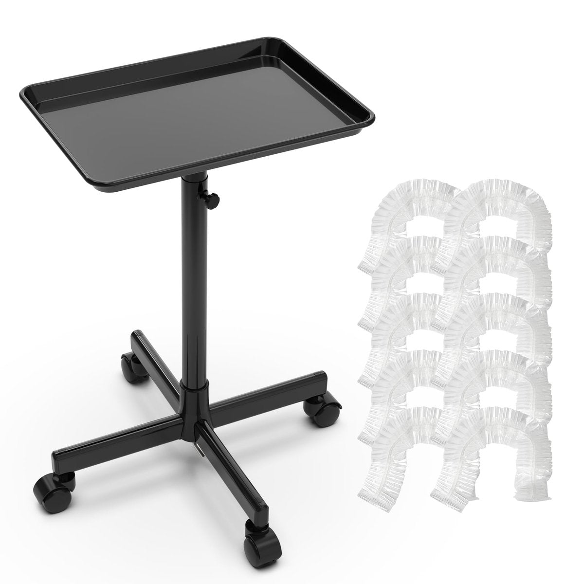 TASALON Rolling Salon Cart - Mobile Styling Station with Wheels, Adjustable Height Aluminum Tray Trolley for Salon Essentials, Includes 10 Disposable Tray Covers (Gold) Avelisse