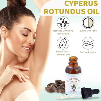 3 Pack Cyperus Rotundus Oil for Hair Removal - Reduce Unwanted Hair Growth Naturally, Moisturizing & Soothing Body Oil for All Skin Types