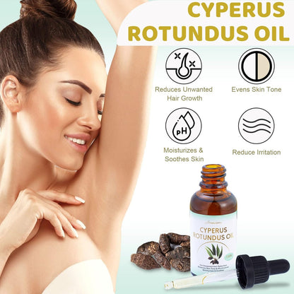 3 Pack Cyperus Rotundus Oil for Hair Removal - Reduce Unwanted Hair Growth Naturally, Moisturizing & Soothing Body Oil for All Skin Types