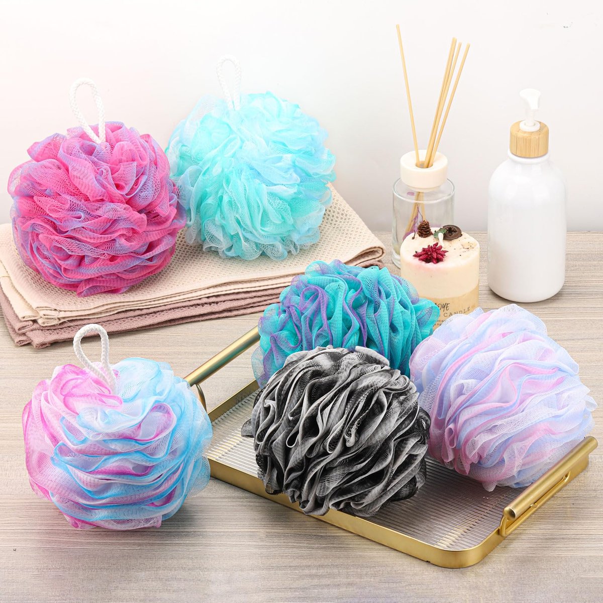 BTYMS XXL Large Loofah Bath Sponge 100g/pc, 6Pcs Exfoliating Mesh Pouf Bath Scrunchies Shower Puffs for Men and Women - görsel 15