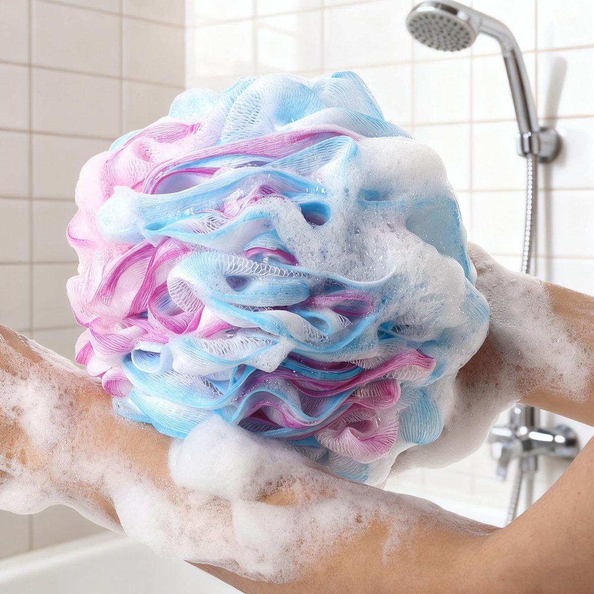 BTYMS XXL Large Loofah Bath Sponge 100g/pc, 6Pcs Exfoliating Mesh Pouf Bath Scrunchies Shower Puffs for Men and Women - görsel 9