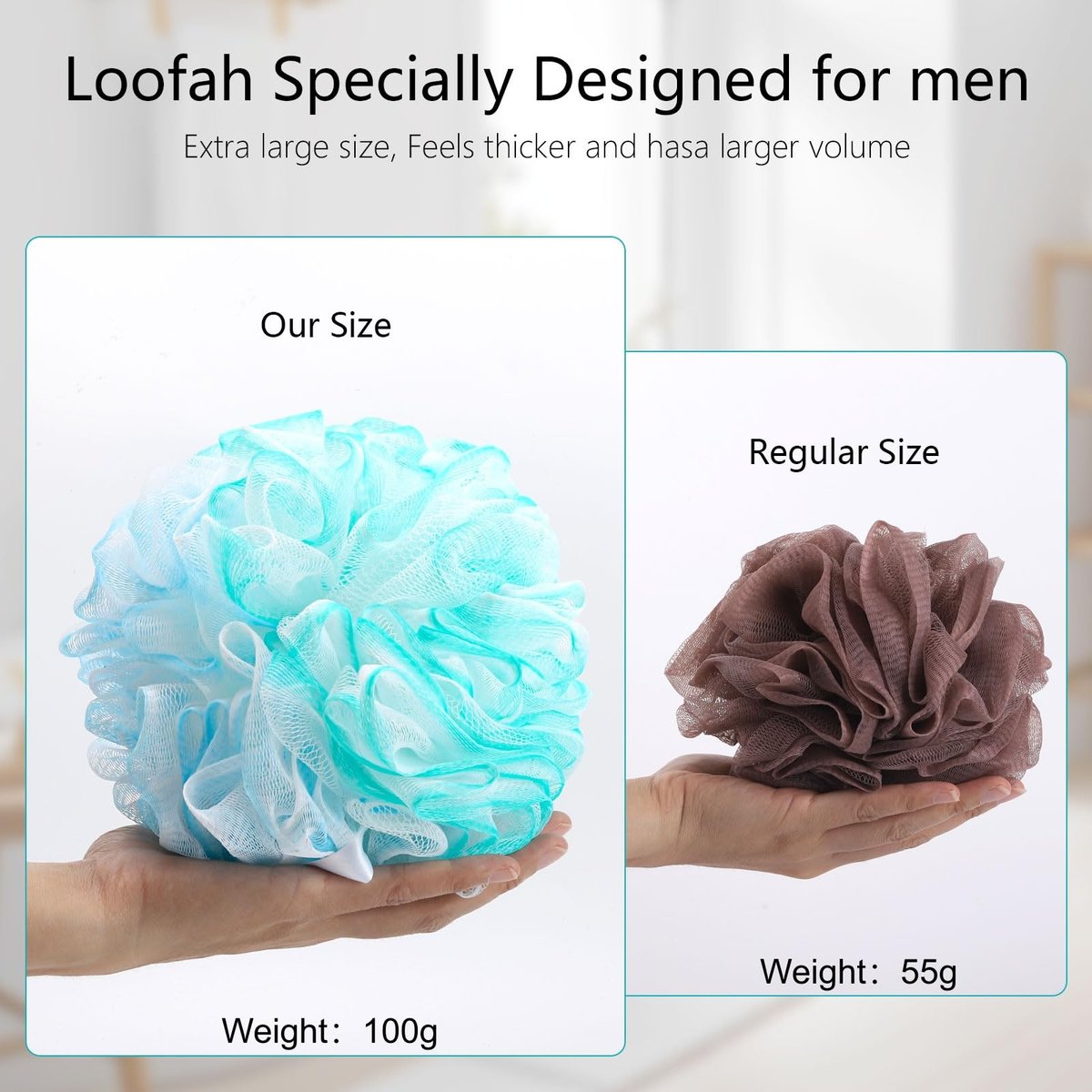 BTYMS XXL Large Loofah Bath Sponge 100g/pc, 6Pcs Exfoliating Mesh Pouf Bath Scrunchies Shower Puffs for Men and Women - görsel 3