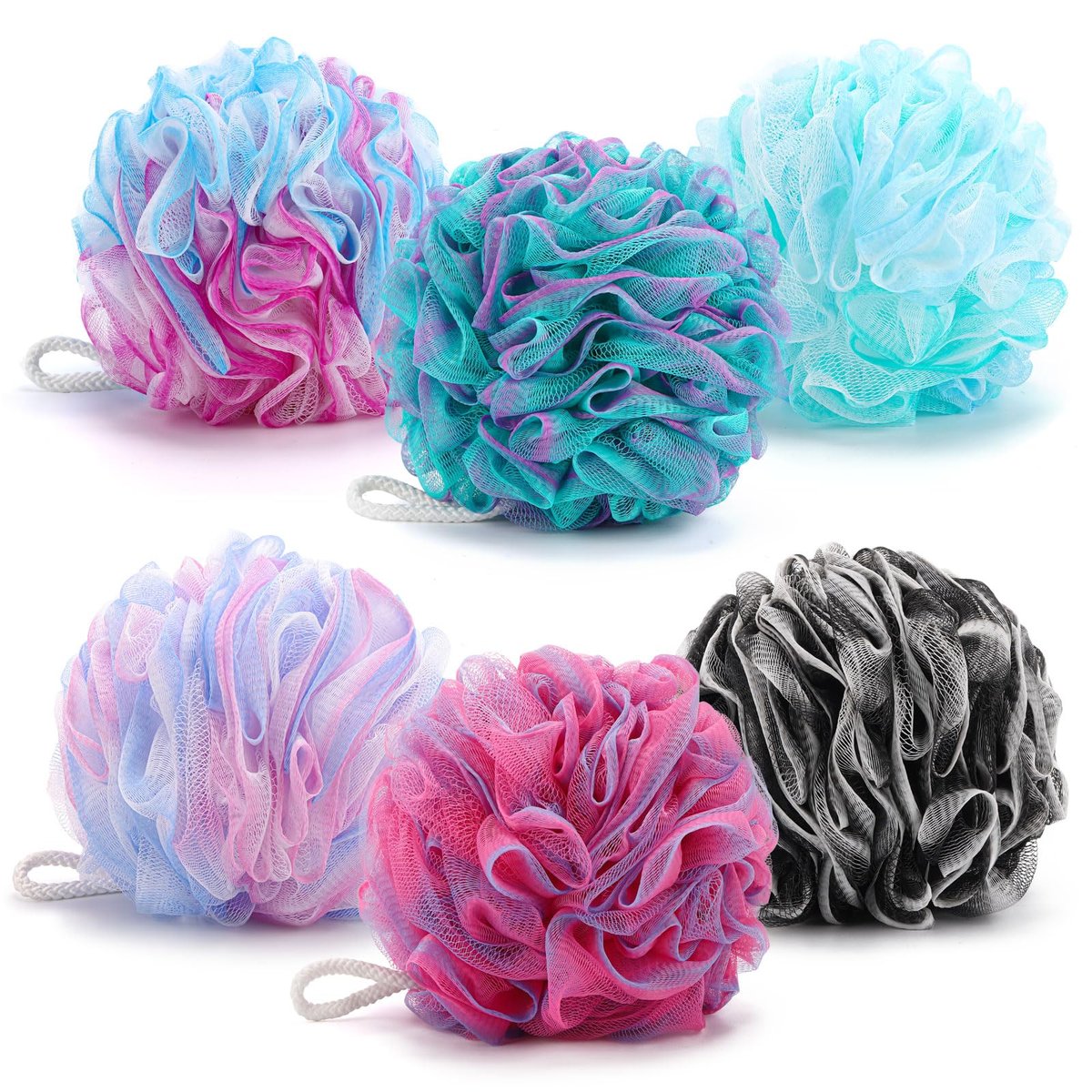BTYMS XXL Large Loofah Bath Sponge 100g/pc, 6Pcs Exfoliating Mesh Pouf Bath Scrunchies Shower Puffs for Men and Women - görsel 1
