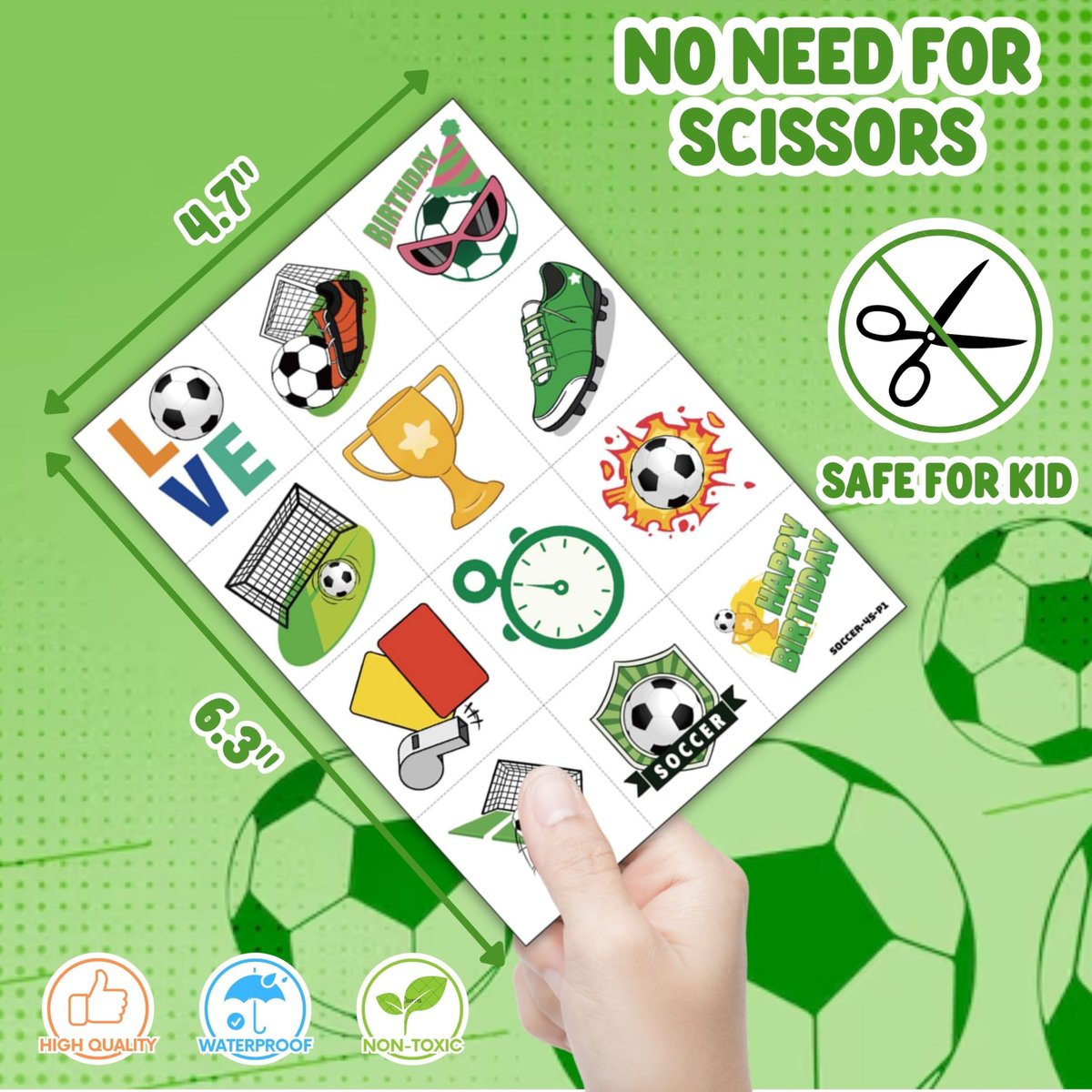 72 PCS Soccer Party Favors – 48 Pre-Cut Temporary Tattoos & 24 Soccer Punch Balloons Themed Birthday Party Decorations Supplies Favors Soccer Team Gifts Goodie Bag Fillers Classroom Rewards - görsel 13