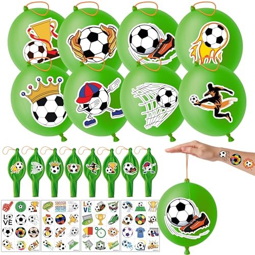 72 PCS Soccer Party Favors – 48 Pre-Cut Temporary Tattoos & 24 Soccer Punch Balloons Themed Birthday Party Decorations Supplies Favors Soccer Team Gifts Goodie Bag Fillers Classroom Rewards - görsel 2