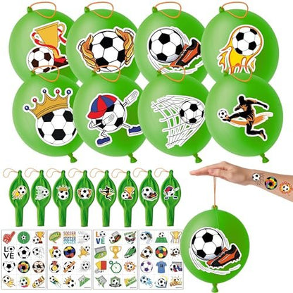 72 PCS Soccer Party Favors – 48 Pre-Cut Temporary Tattoos & 24 Soccer Punch Balloons Themed Birthday Party Decorations Supplies Favors Soccer Team Gifts Goodie Bag Fillers Classroom Rewards