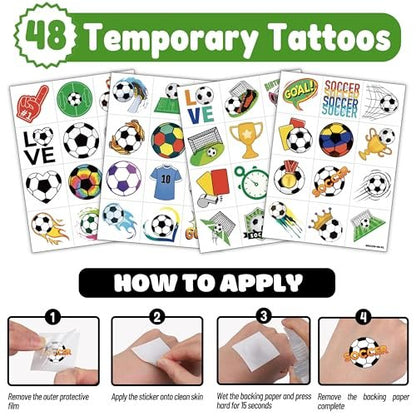 72 PCS Soccer Party Favors – 48 Pre-Cut Temporary Tattoos & 24 Soccer Punch Balloons Themed Birthday Party Decorations Supplies Favors Soccer Team Gifts Goodie Bag Fillers Classroom Rewards