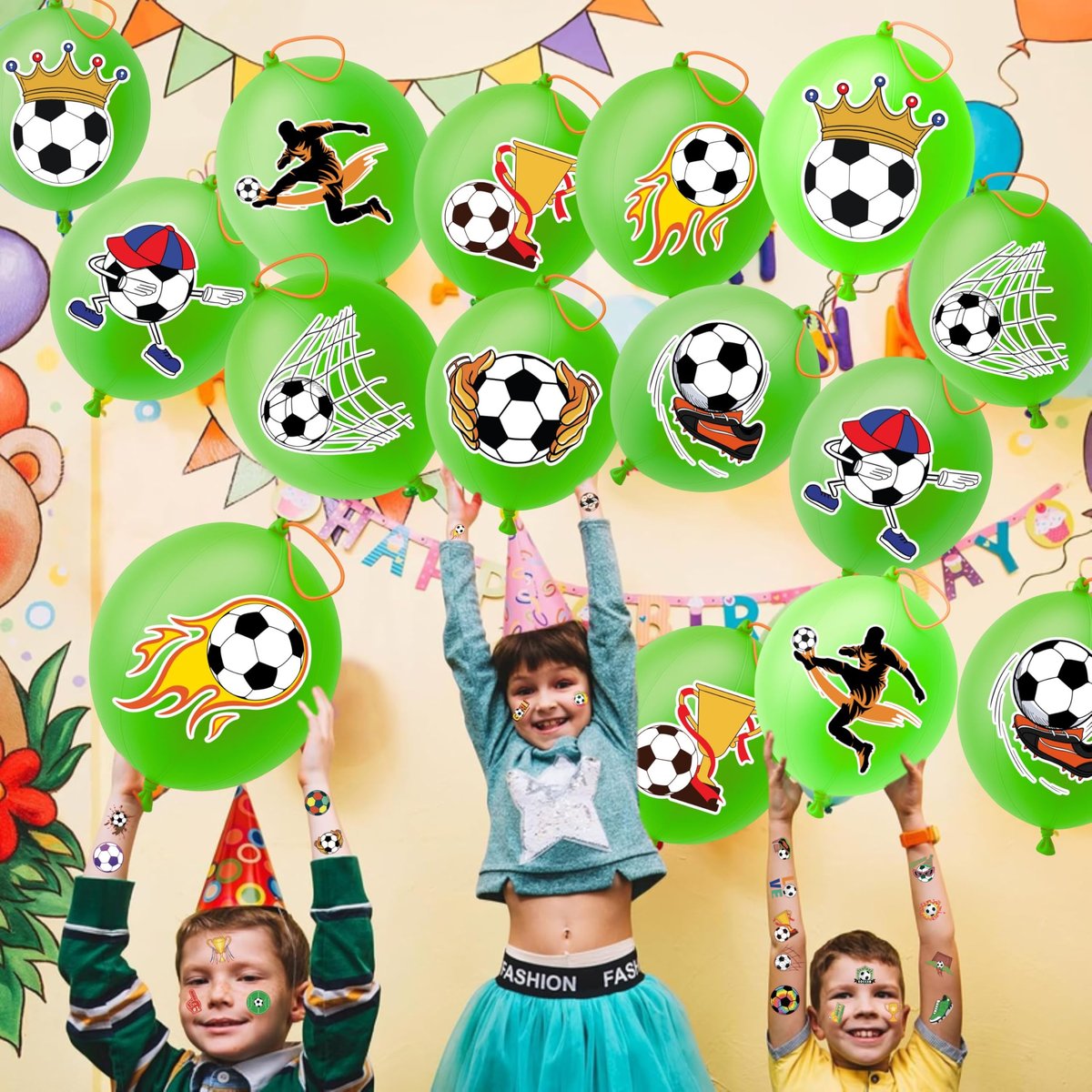 72 PCS Soccer Party Favors – 48 Pre-Cut Temporary Tattoos & 24 Soccer Punch Balloons Themed Birthday Party Decorations Supplies Favors Soccer Team Gifts Goodie Bag Fillers Classroom Rewards - görsel 5