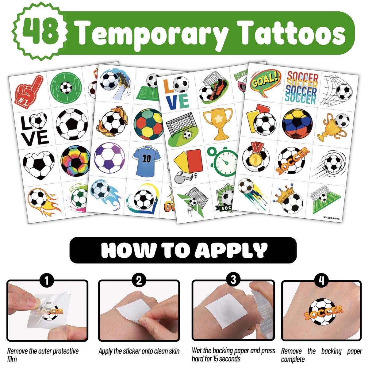 72 PCS Soccer Party Favors – 48 Pre-Cut Temporary Tattoos & 24 Soccer Punch Balloons Themed Birthday Party Decorations Supplies Favors Soccer Team Gifts Goodie Bag Fillers Classroom Rewards - görsel 11