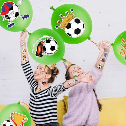 72 PCS Soccer Party Favors – 48 Pre-Cut Temporary Tattoos & 24 Soccer Punch Balloons Themed Birthday Party Decorations Supplies Favors Soccer Team Gifts Goodie Bag Fillers Classroom Rewards