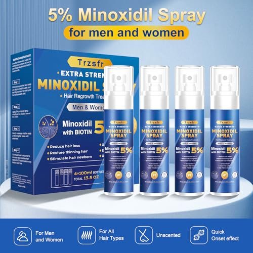 5% Minoxidil Hair Growth Serum for Men & Women | Extra Strength with Biotin | 6-Month Supply (4 Pack, 14 fl oz) | Clinically Proven Hair Regrowth Treatment for Thinning Hair & Beard Growth Avelisse