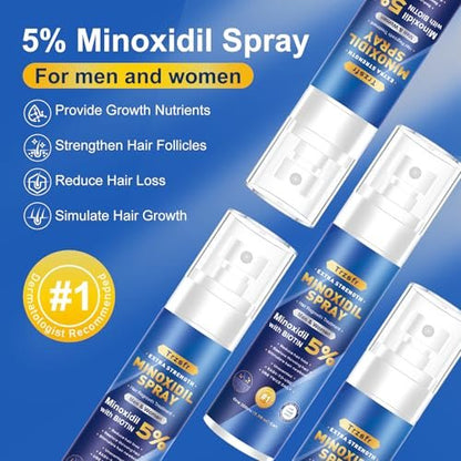 5% Minoxidil Hair Growth Serum for Men & Women | Extra Strength with Biotin | 6-Month Supply (4 Pack, 14 fl oz) | Clinically Proven Hair Regrowth Treatment for Thinning Hair & Beard Growth Avelisse