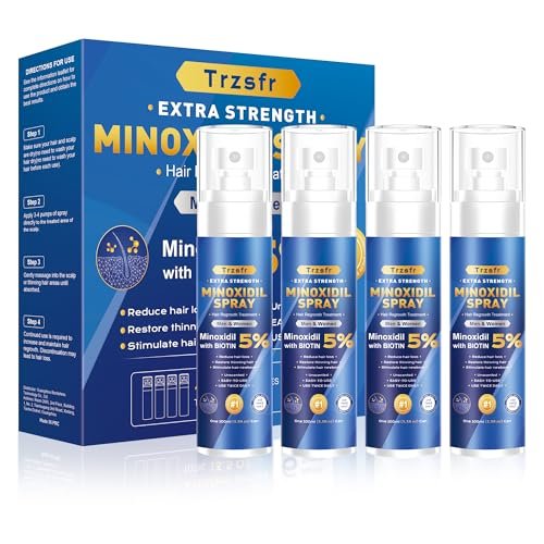 5% Minoxidil Hair Growth Serum for Men & Women | Extra Strength with Biotin | 6-Month Supply (4 Pack, 14 fl oz) | Clinically Proven Hair Regrowth Treatment for Thinning Hair & Beard Growth Avelisse