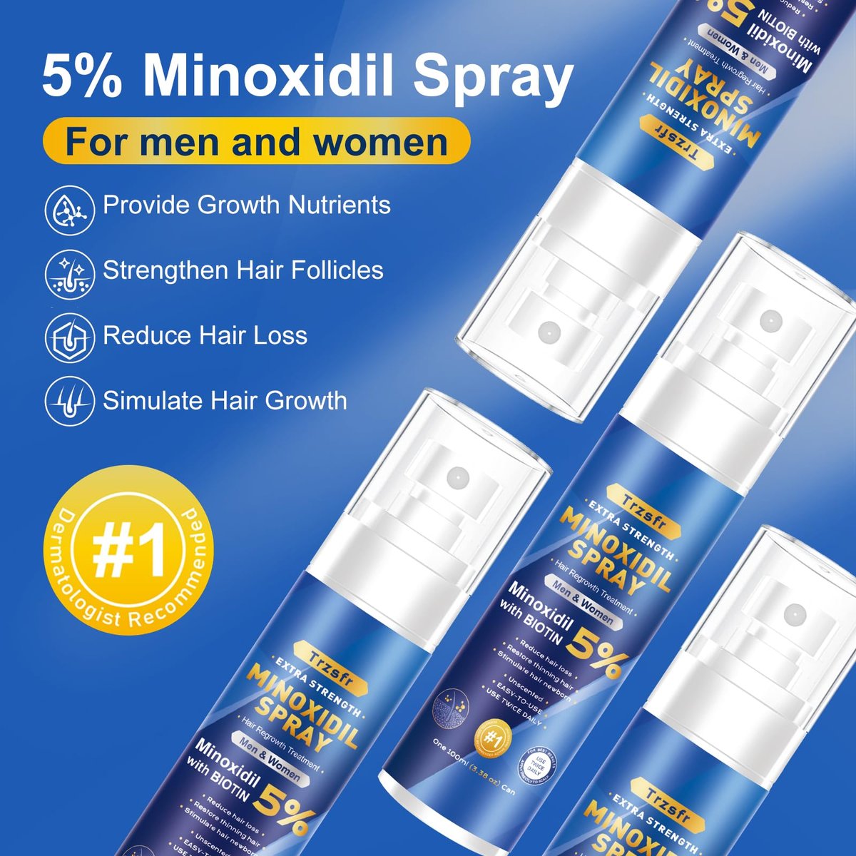 5% Minoxidil Hair Growth Serum for Men & Women | Extra Strength with Biotin | 6-Month Supply (4 Pack, 14 fl oz) | Clinically Proven Hair Regrowth Treatment for Thinning Hair & Beard Growth Avelisse