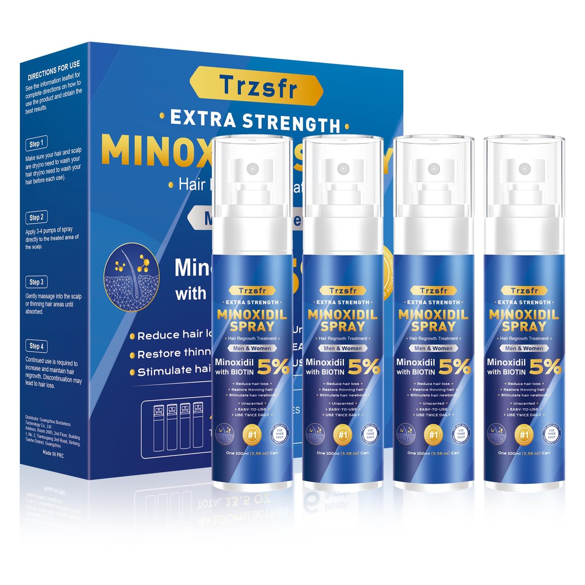 5% Minoxidil Hair Growth Serum for Men & Women | Extra Strength with Biotin | 6-Month Supply (4 Pack, 14 fl oz) | Clinically Proven Hair Regrowth Treatment for Thinning Hair & Beard Growth Avelisse