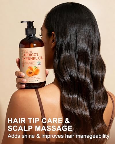 Yoken Cold Pressed Apricot Kernel Oil 16 fl oz Glass Bottle - 100% Pure, Natural, Unscented, Hexane Free Carrier & Massage Oil for Skin & Hair Avelisse