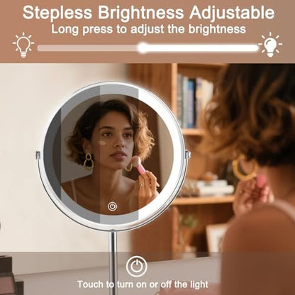 Flymiro Lighted Makeup Mirror with 1x/10x Magnification, Rechargeable 3000 mAh, 3 Color Temperatures, Dimmable, 8" Round, 360° Rotation, Silver Avelisse