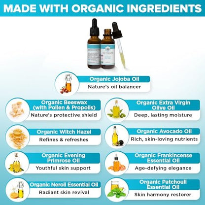 Organic Face & Eye Serum by BeeFriendly – Deep Hydration, Nourishes, Tightens, Firms, and Lifts Facial Skin – USDA Certified & All Natural Serum for Women or Men, 1 oz Avelisse