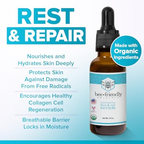 Organic Face & Eye Serum by BeeFriendly – Deep Hydration, Nourishes, Tightens, Firms, and Lifts Facial Skin – USDA Certified & All Natural Serum for Women or Men, 1 oz Avelisse