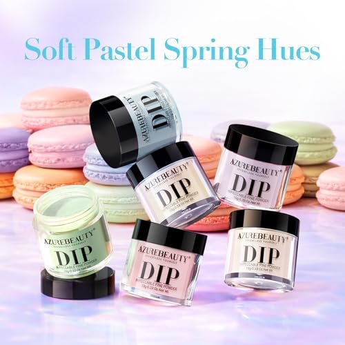 AZUREBEAUTY 6 Colors Pastel Macaron Dip Powder Nail Kit – Cream Yellow, Blue, Mint Green – No UV Lamp Needed Avelisse