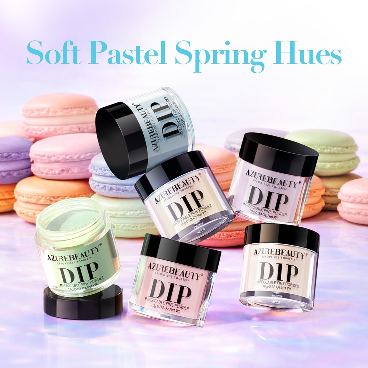 AZUREBEAUTY 6 Colors Pastel Macaron Dip Powder Nail Kit – Cream Yellow, Blue, Mint Green – No UV Lamp Needed Avelisse