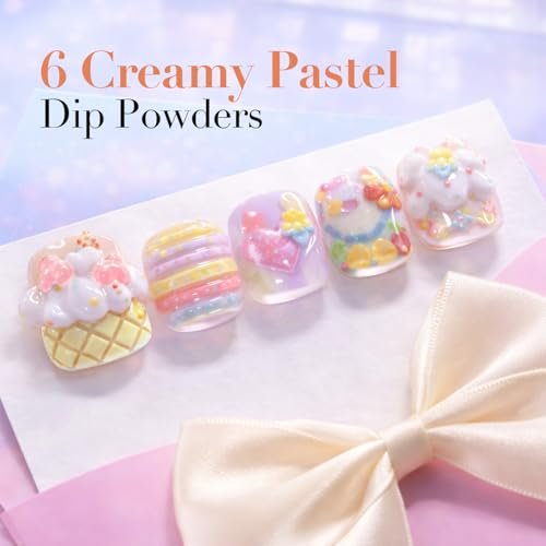 AZUREBEAUTY 6 Colors Pastel Macaron Dip Powder Nail Kit – Cream Yellow, Blue, Mint Green – No UV Lamp Needed Avelisse