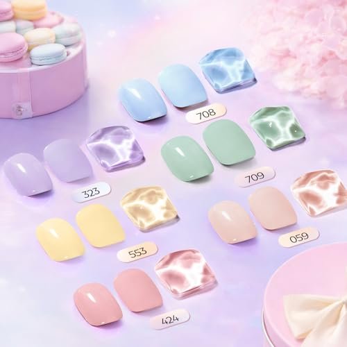 AZUREBEAUTY 6 Colors Pastel Macaron Dip Powder Nail Kit – Cream Yellow, Blue, Mint Green – No UV Lamp Needed Avelisse