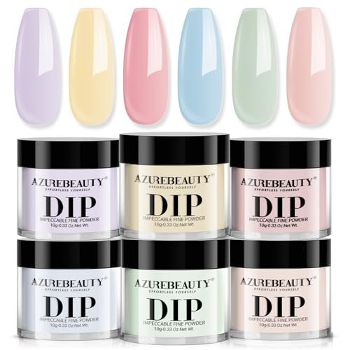 AZUREBEAUTY 6 Colors Pastel Macaron Dip Powder Nail Kit – Cream Yellow, Blue, Mint Green – No UV Lamp Needed Avelisse
