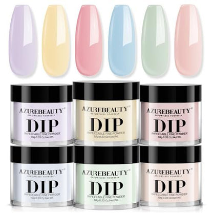 AZUREBEAUTY 6 Colors Pastel Macaron Dip Powder Nail Kit – Cream Yellow, Blue, Mint Green – No UV Lamp Needed Avelisse