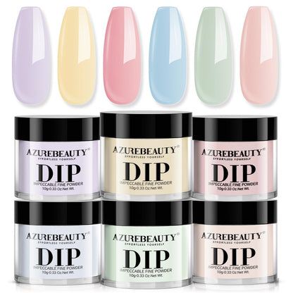 AZUREBEAUTY 6 Colors Pastel Macaron Dip Powder Nail Kit – Cream Yellow, Blue, Mint Green – No UV Lamp Needed Avelisse