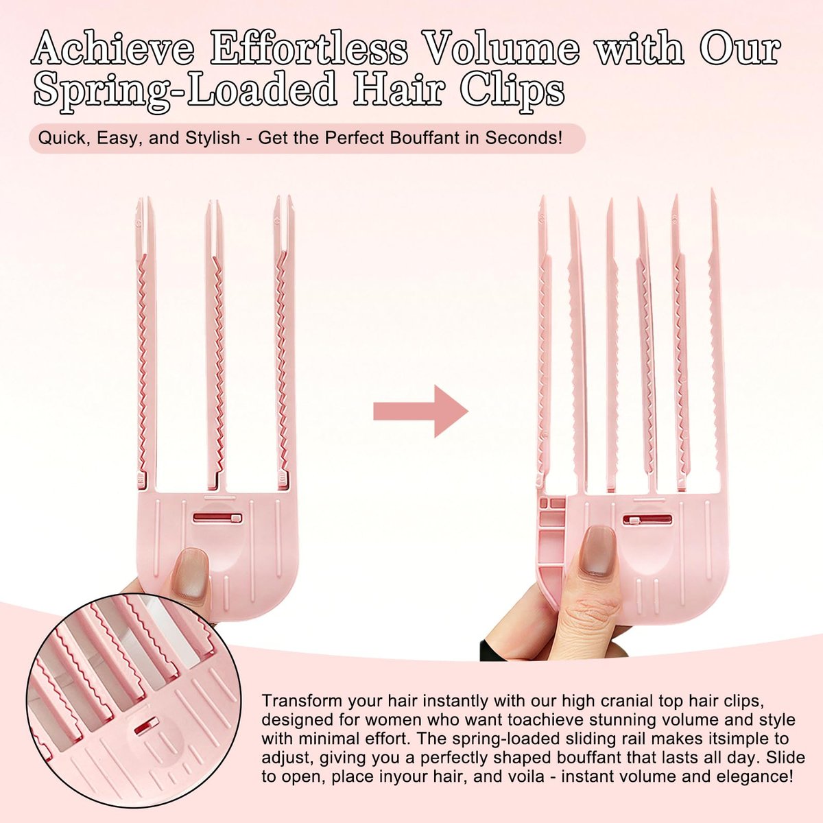 NITOTECA Hair Volume Clip (2pcs) – Volumizing Root Lift Tool for Thin Hair, Fluffy Bangs, Wedding & Daily Styling – Pink - görsel 7