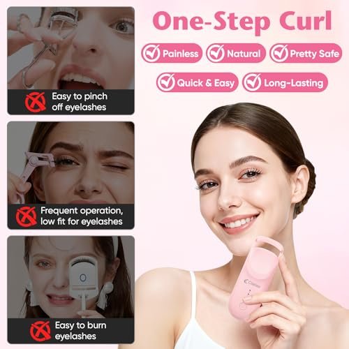 Heated Eyelash Curler - 10s Heat, 3s Curl, Mini Burn-Proof Design with Heat Sensitive Silicone Pad, 24H Hold Dual-Temp Control & Type-C Recharge - görsel 8