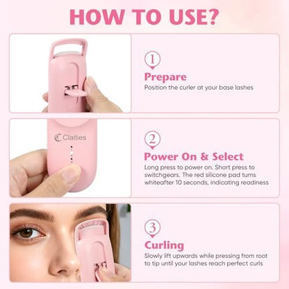 Heated Eyelash Curler - 10s Heat, 3s Curl, Mini Burn-Proof Design with Heat Sensitive Silicone Pad, 24H Hold Dual-Temp Control & Type-C Recharge