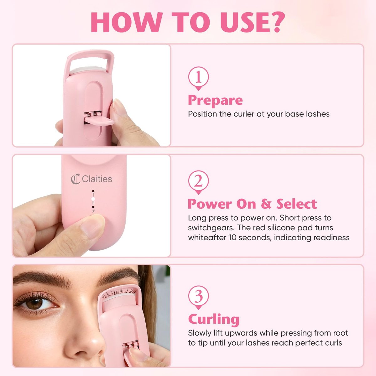 Heated Eyelash Curler - 10s Heat, 3s Curl, Mini Burn-Proof Design with Heat Sensitive Silicone Pad, 24H Hold Dual-Temp Control & Type-C Recharge - görsel 11