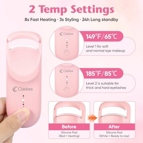 Heated Eyelash Curler - 10s Heat, 3s Curl, Mini Burn-Proof Design with Heat Sensitive Silicone Pad, 24H Hold Dual-Temp Control & Type-C Recharge - görsel 10