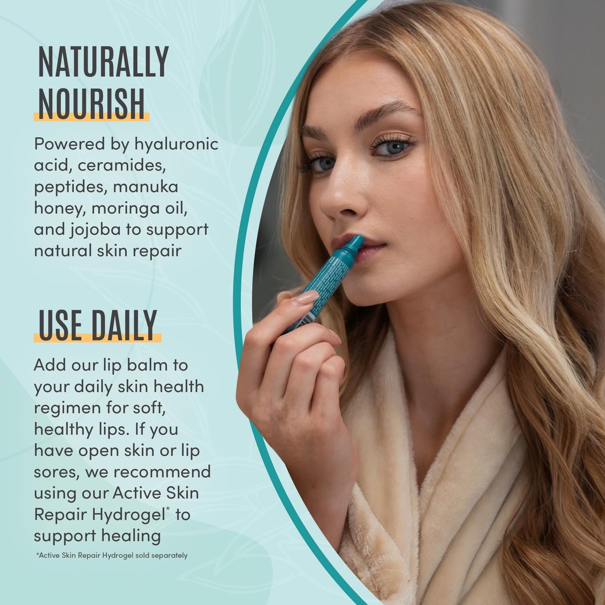 Active Skin Repair Hydrating Lip Balm for Dry Lips, EWG Certified Long-Lasting Moisturizing Lip Balm with Hyaluronic Acid, Peptides, and Ceramides, 10 ml Avelisse