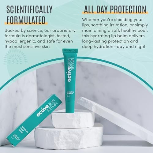 Active Skin Repair Hydrating Lip Balm for Dry Lips, EWG Certified Long-Lasting Moisturizing Lip Balm with Hyaluronic Acid, Peptides, and Ceramides, 10 ml Avelisse