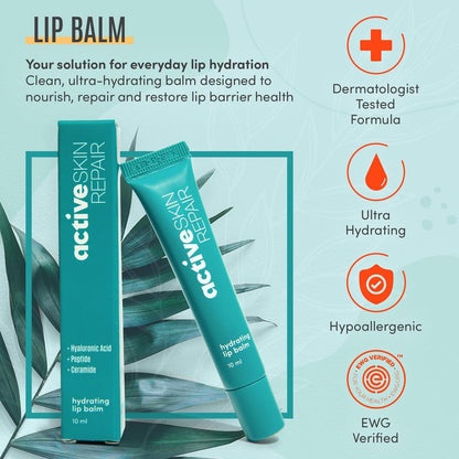 Active Skin Repair Hydrating Lip Balm for Dry Lips, EWG Certified Long-Lasting Moisturizing Lip Balm with Hyaluronic Acid, Peptides, and Ceramides, 10 ml Avelisse