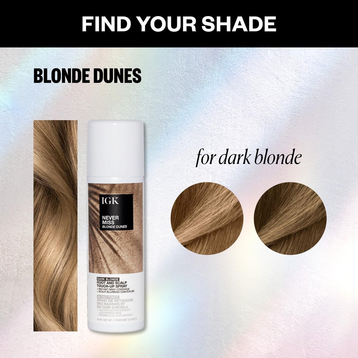 IGK NEVER MISS Root & Scalp Touch-Up Spray - Dark Blonde | Temporary Gray Coverage for Roots & Thinning Hair | Waterproof, Sweat-Resistant, Non-Flaking | With Biotin, Rosemary & Squalane | 2oz Avelisse